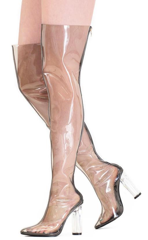 "Taina" Black Clear Transparent Lucite Pointed Toe Boot