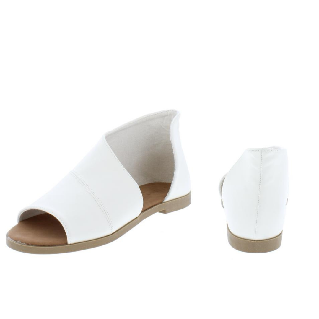 "Megan" White Side Cut Wrap Flat Sandal