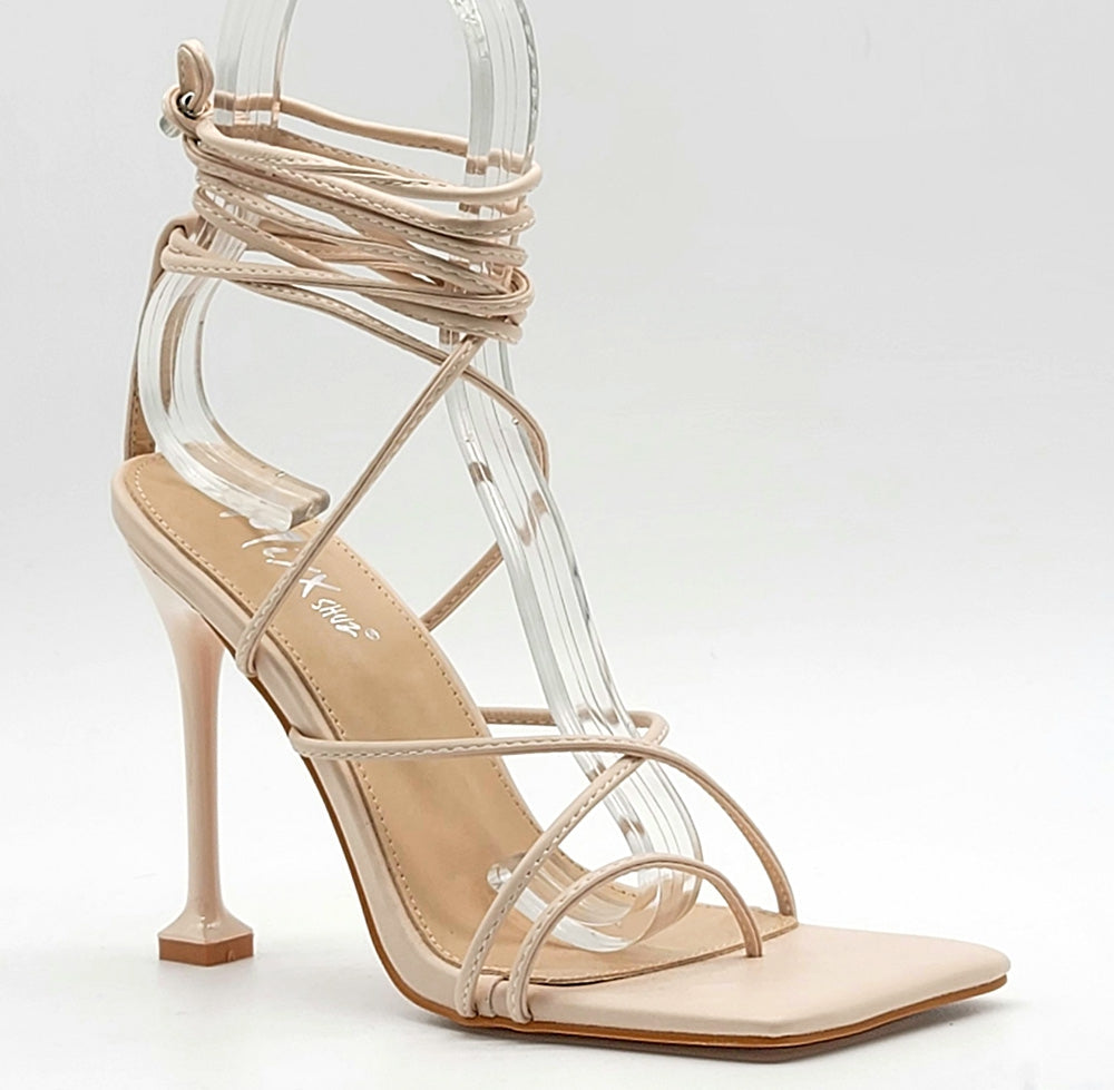"Destiny" Nude Lace Up Heels