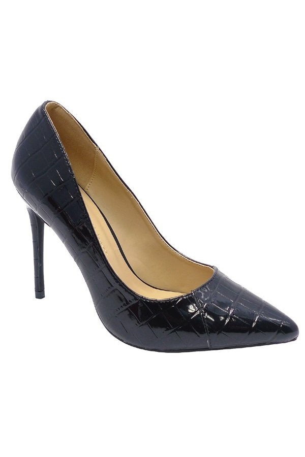 "Vivica" Black Crocodile Design Pumps