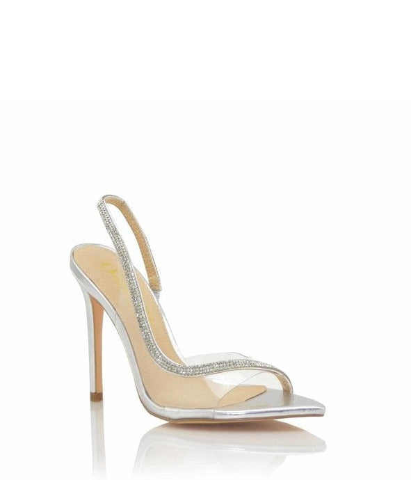 "Kiara" Clear Silver Slingback Heels