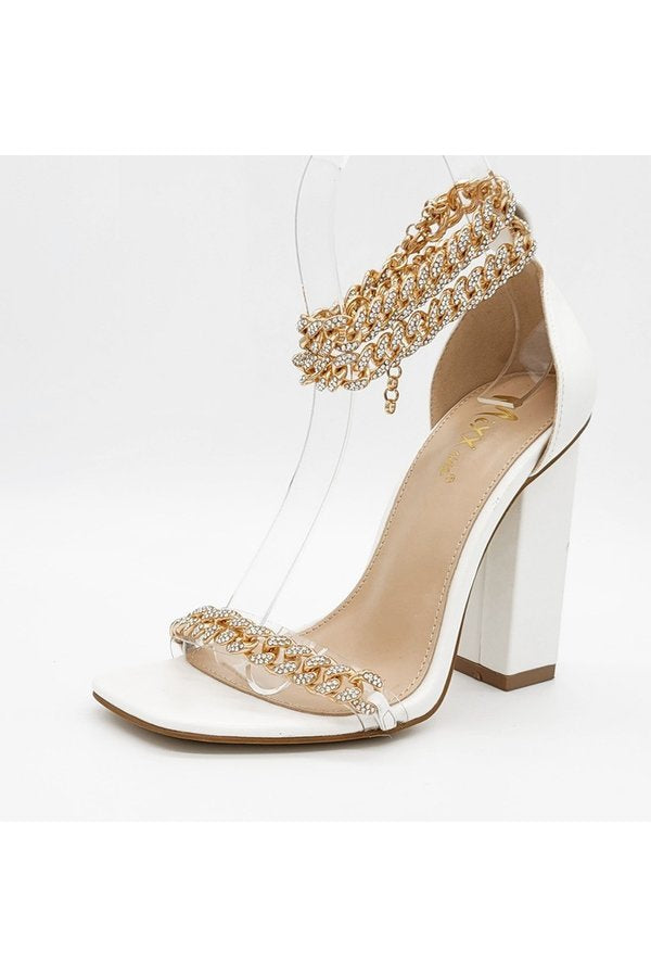 "Candy" Chain Link White Block Heel
