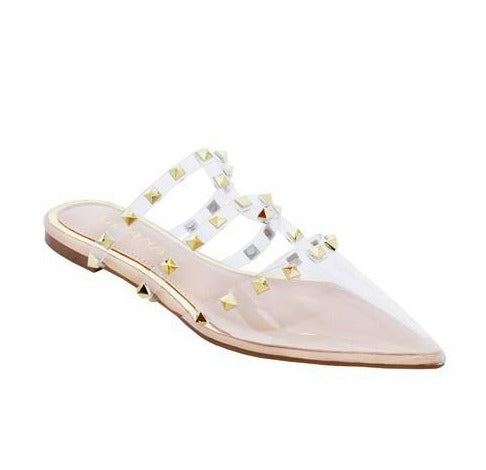 "Emily" Clear Studded Mules