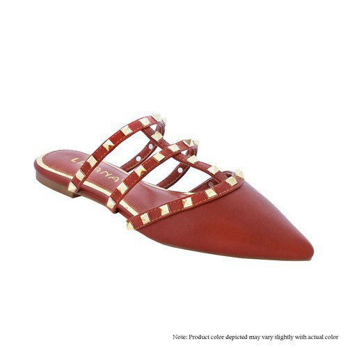 "Emily" Cognac Studded Mules