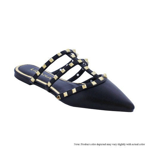 "Emily" Black Studded Mules