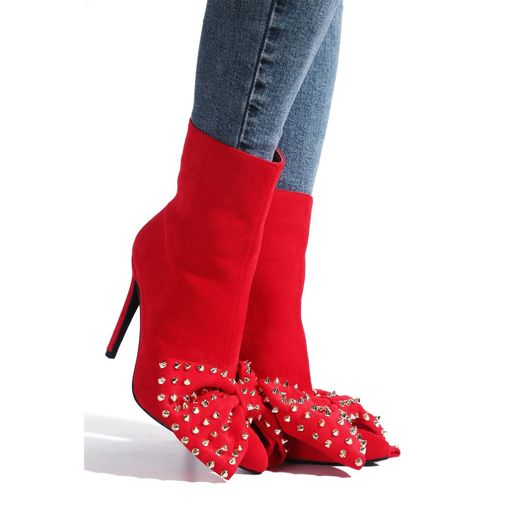 "Chrissy" Red Bow Stiletto Boots