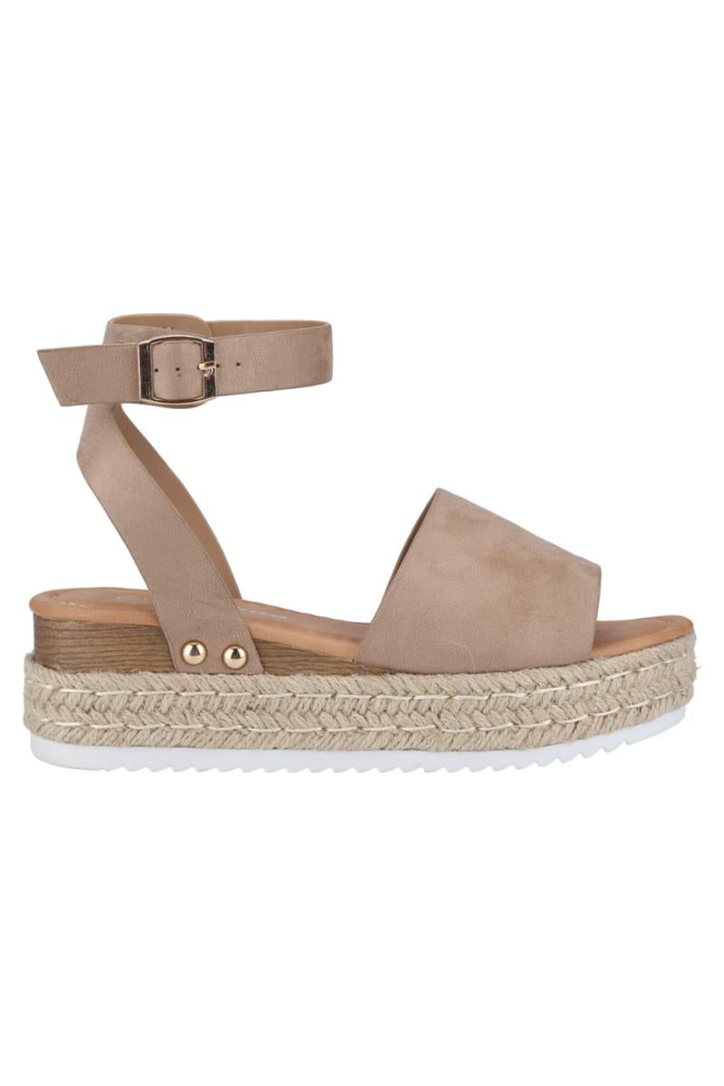 "Goldie" Taupe Ankle Buckle Platform Wedge Sandals