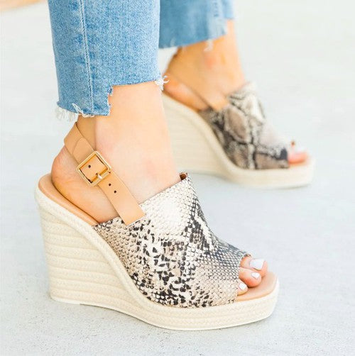 "Gloria" Faux Snake Design Espadrille Wedges