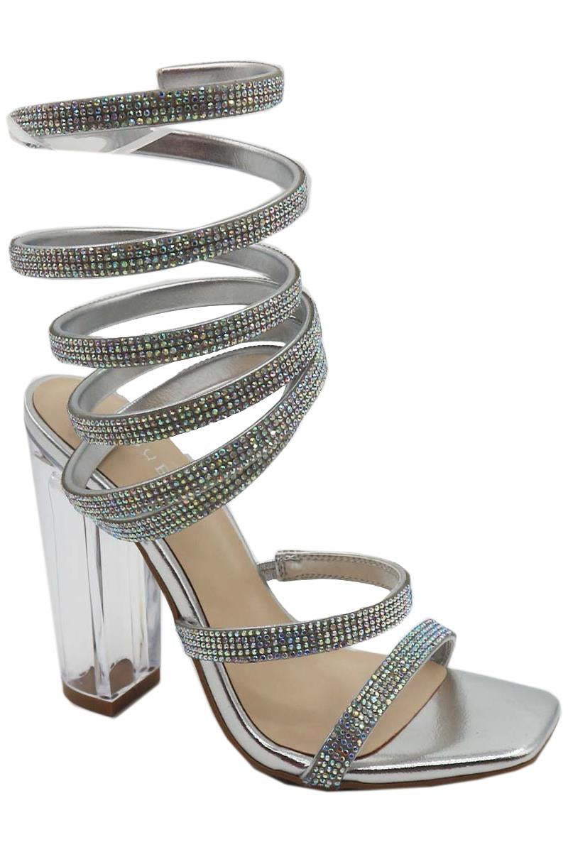 "Hazel" Silver Block Heels