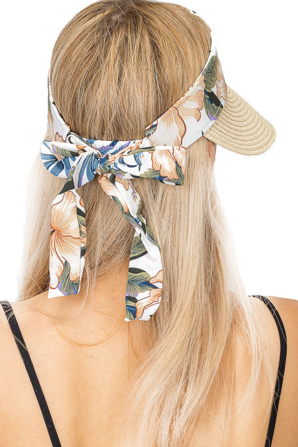 "Caroline" Floral Band Straw Visor