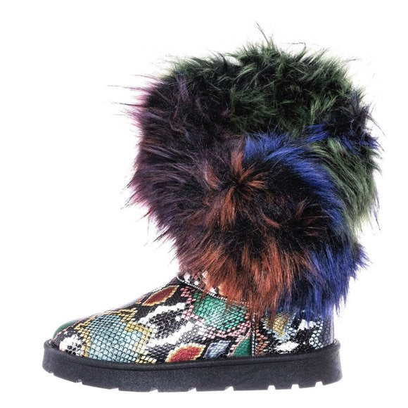 "Alaska" Multi-Snake Design Faux Fur Boots