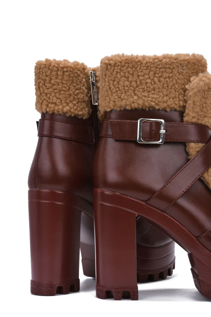 "Zena" Burgundy Platform Booties