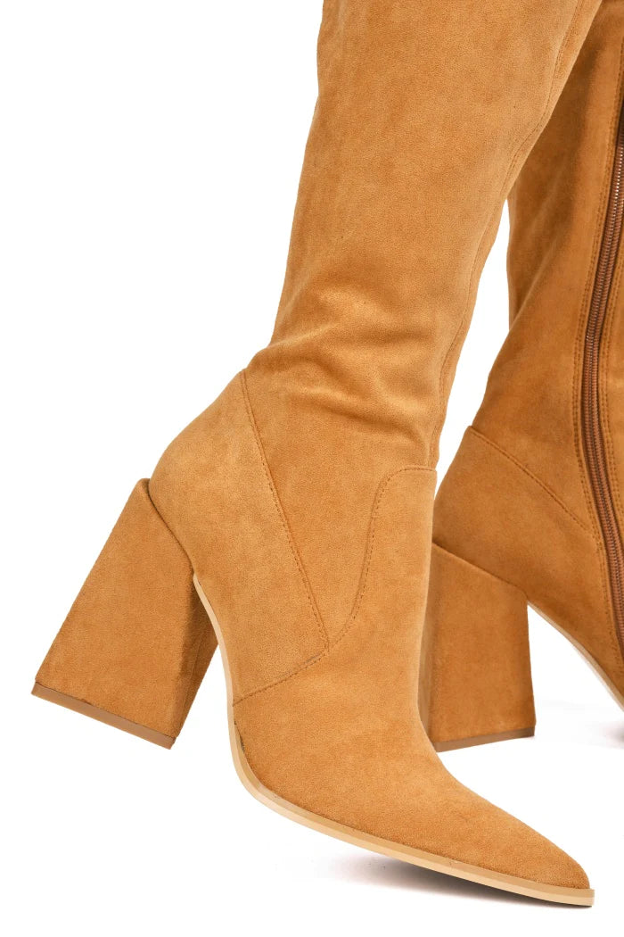 "Demi" Tan Thigh High Boots