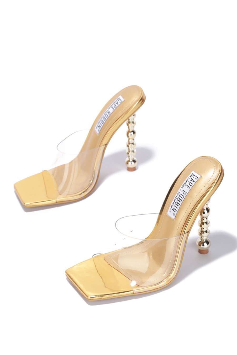 "Gwen" Clear Gold Slip on Heels