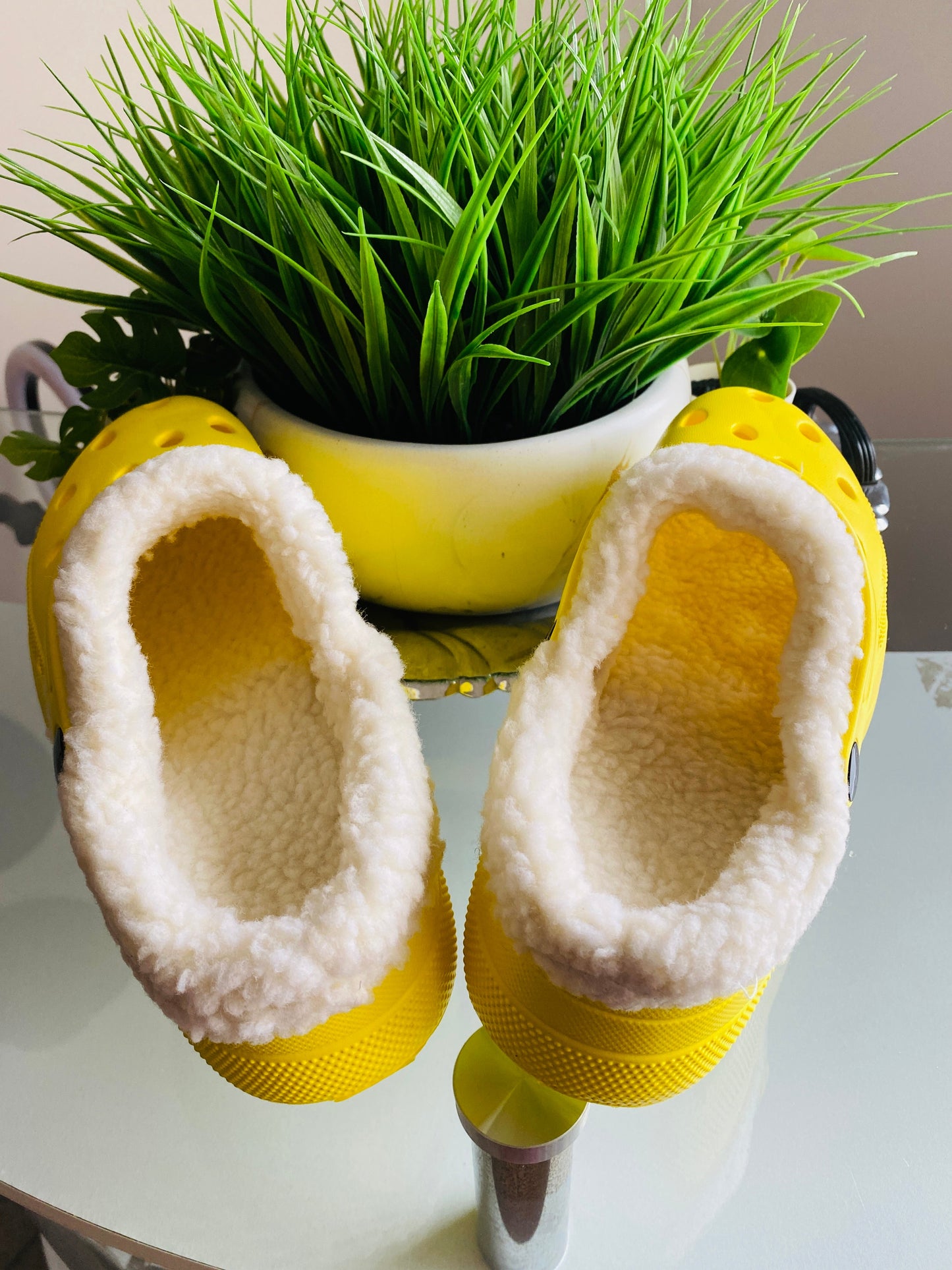 "Taylor" Yellow Fur Lined Platform Clogs