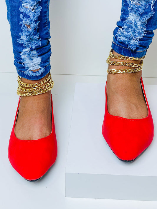 "Dina" Red Zipper Back Flats