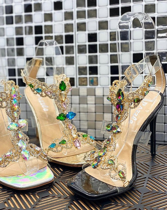 "Rue" Black Rhinestone Heels