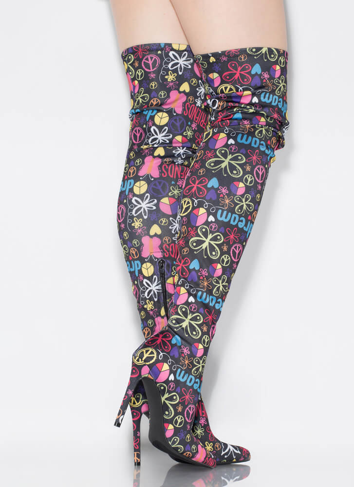"Giselle" Graffiti Print Thigh High Boots