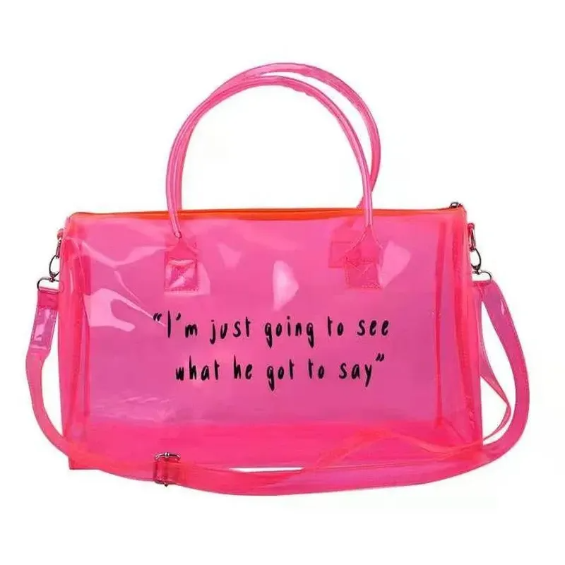"Say What Now" Neon Transparent Duffle Bag