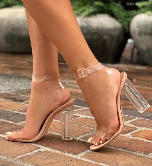 "Cali" Clear and Nude Block Heel