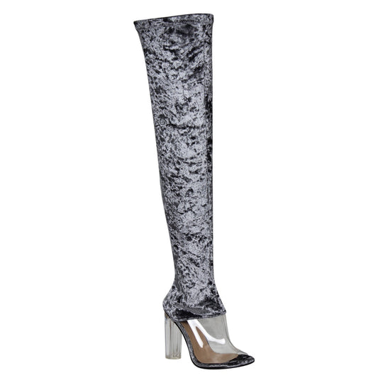 "Cherry" Gray Thigh High Heel Boots