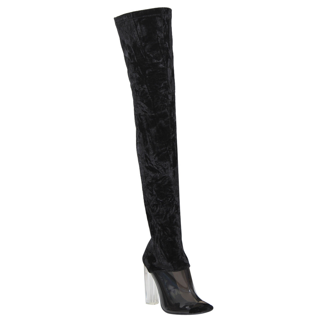 "Cherry" Black Thigh High Heel Boots