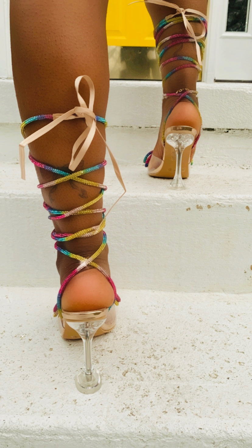 "Gisselle" Jeweled Lace-Up Lollipop Heels