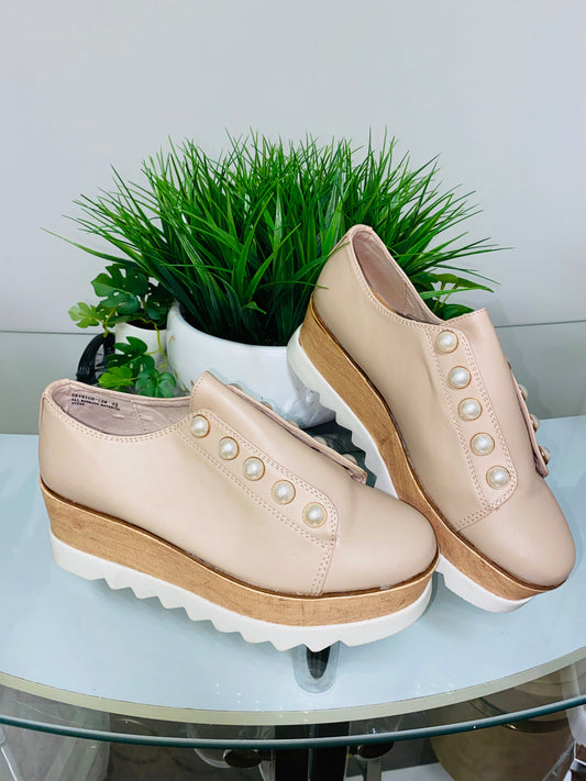 "Skylar" Pearl Stud Platform Oxford Wedges