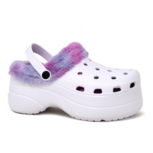 "Taylor" White Fur Lined Platform Clogs