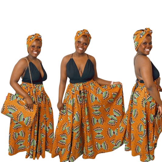"Accra" African Print 3 Piece Maxi Skirt Set