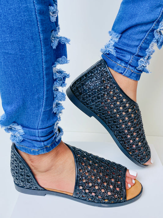 "Holly" Black Open Toe Slip On Sandal