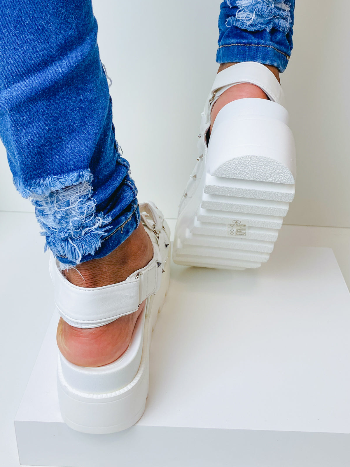 "Jamie" White Velcro Strap Platform Sandals