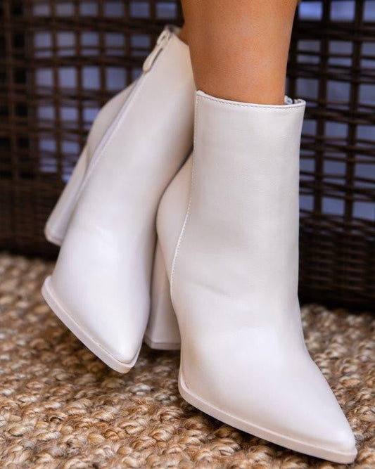 "Dahlia" Pointed Toe Off White Booties