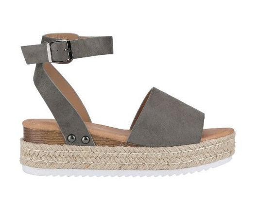 "Goldie" Gray Ankle Buckle Wedge Sandals