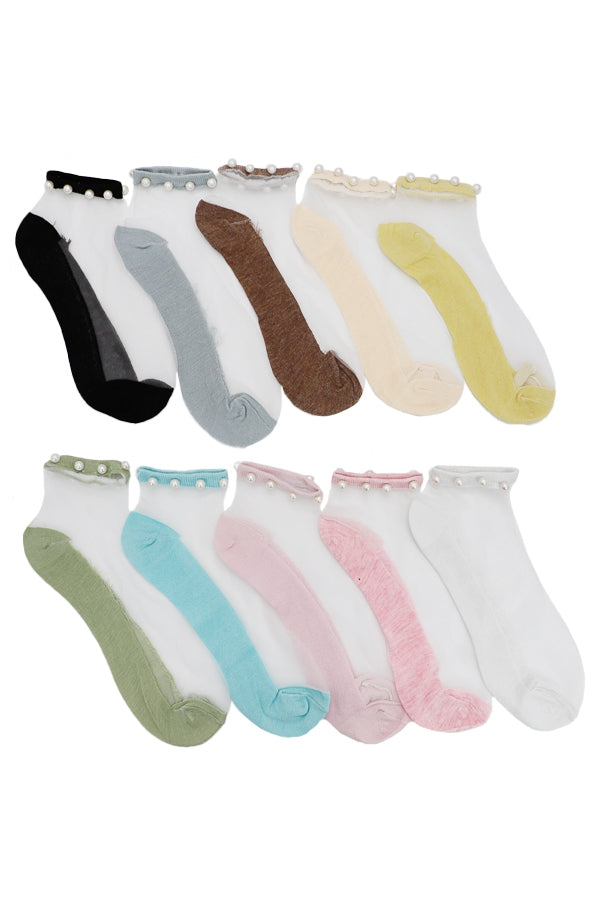 Sheer Pearl Ankle Socks