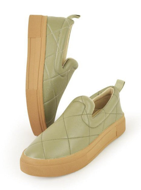 "Ariana" Quilted Green Slip On Sneakers