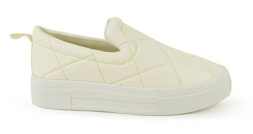 "Ariana" Quilted White Slip On Sneakers