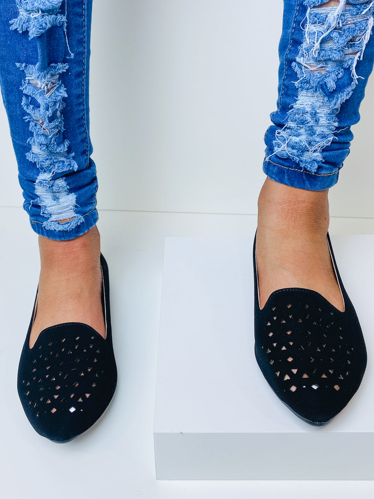 "Elle" Cutout Detail Black Flats