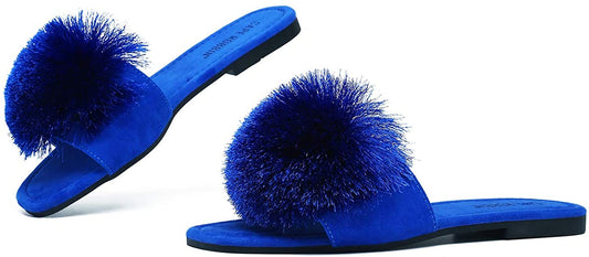 "Beverly" Pom Pom Blue Sandals