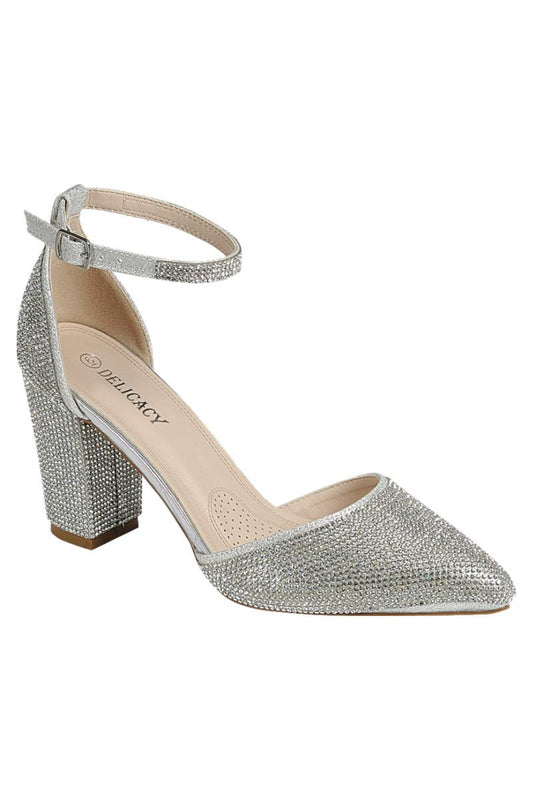"Victoria" Silver Block Heels