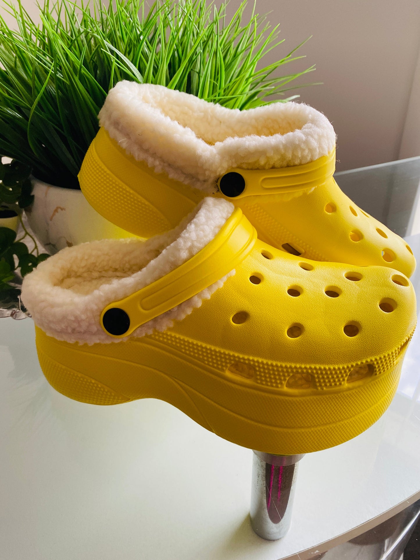 "Taylor" Yellow Fur Lined Platform Clogs