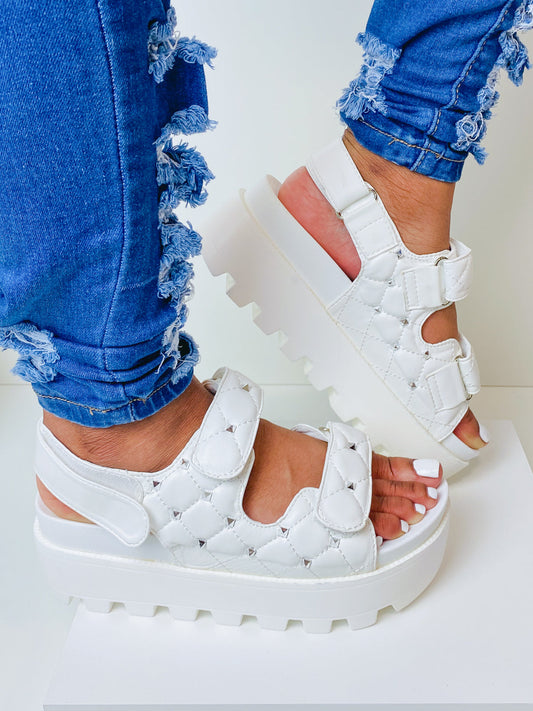 "Jamie" White Velcro Strap Platform Sandals