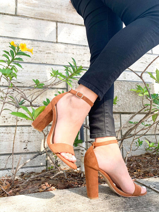 "Celia" Vegan Suede Camel Heels