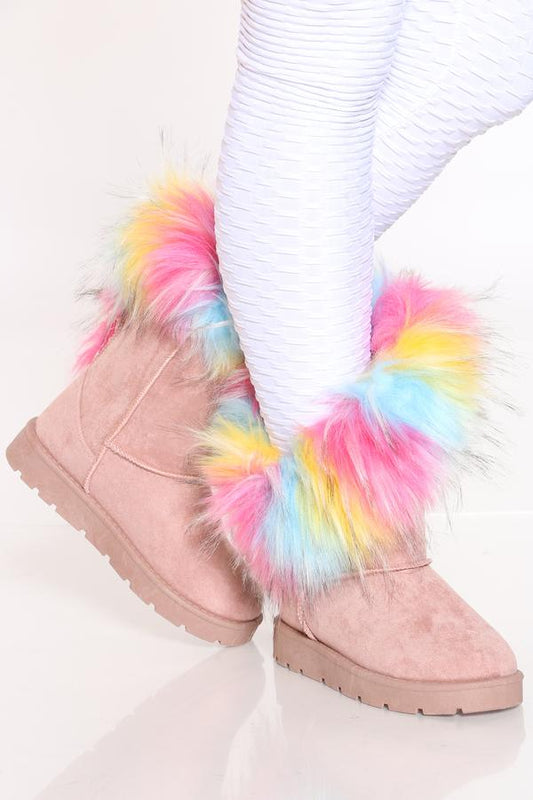 "Alaska" Pink Faux Fur Boots