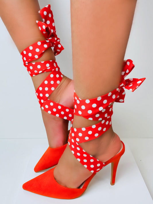 "Marjorie" Polka Dot Ankle Wrap Heels