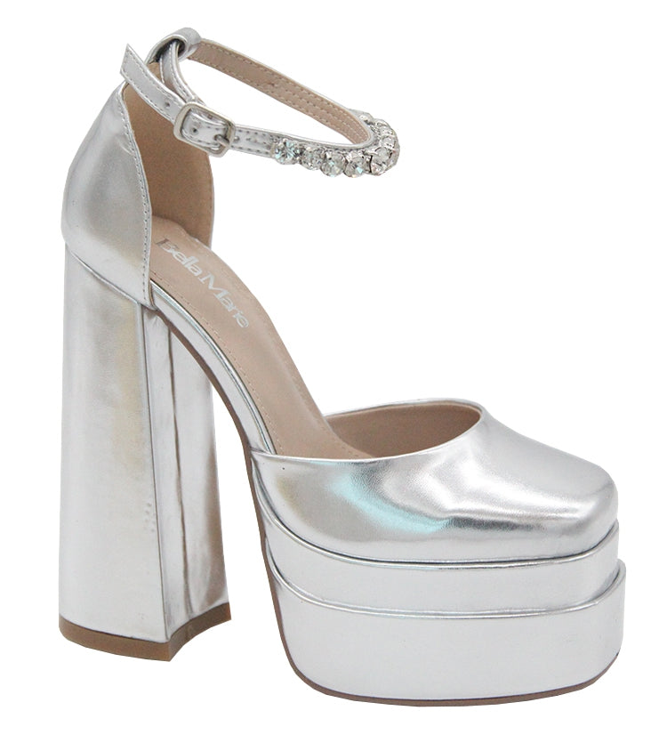 "Chere" Silver Metallic Platform Heels