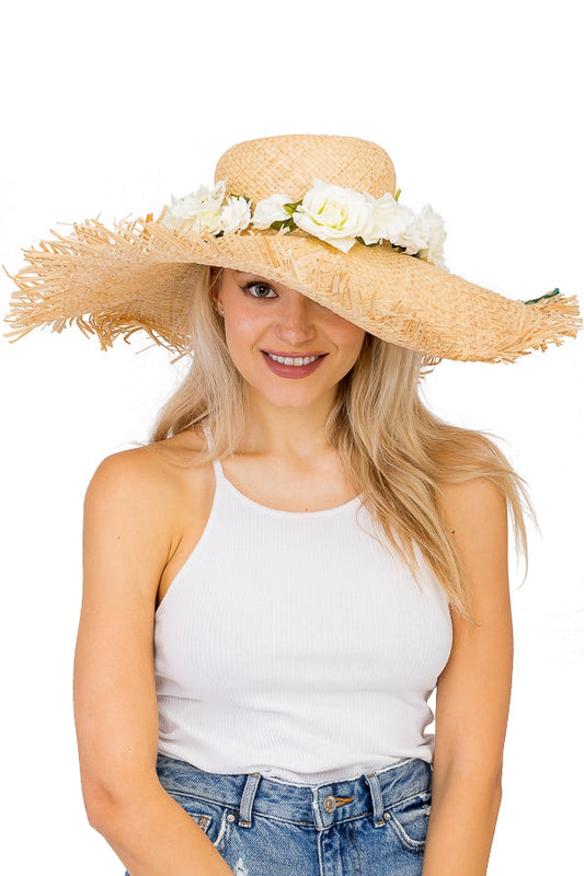 "Ruby" Flower Crown Straw Hat