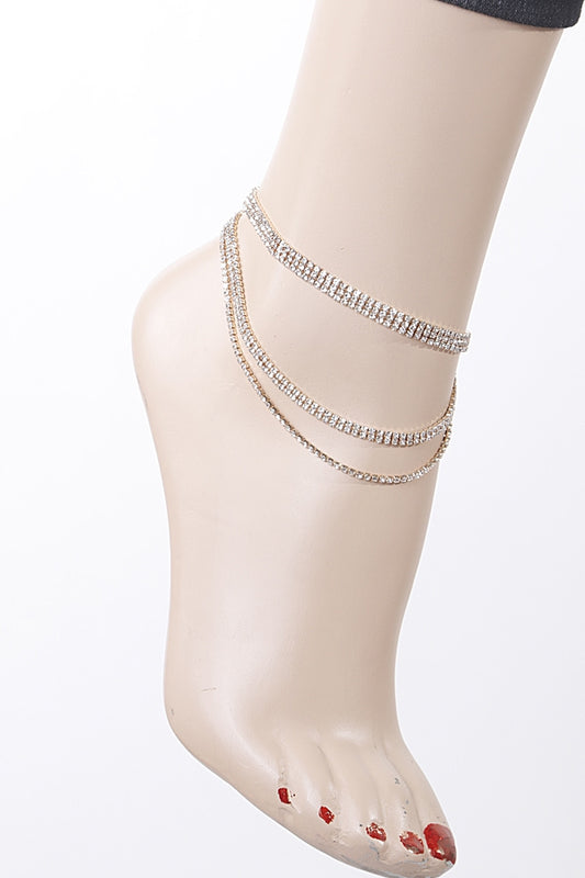 Layered 3 Row Jeweled Anklet
