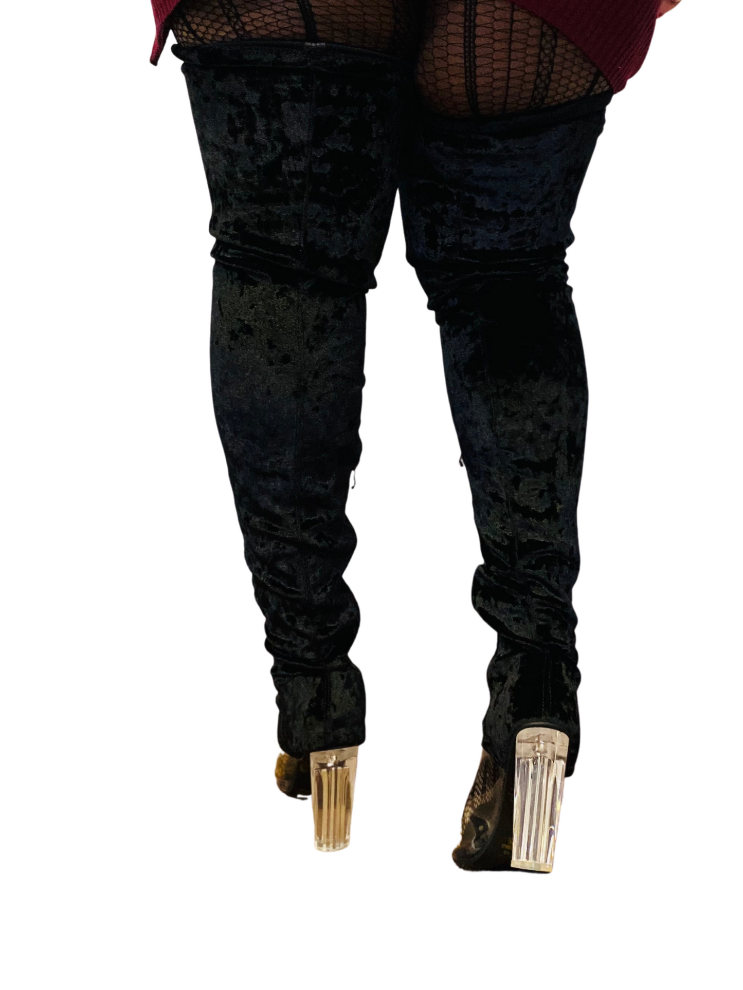 "Cherry" Black Thigh High Heel Boots