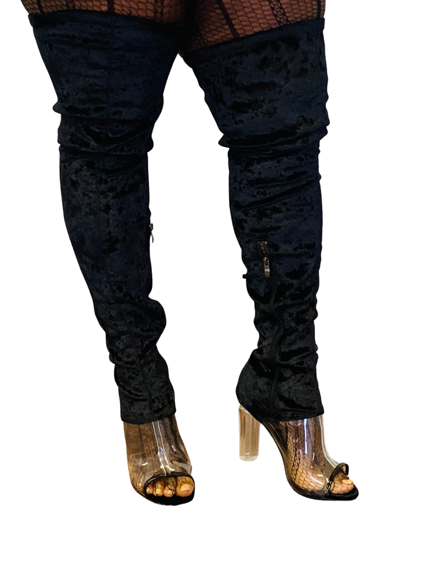 "Cherry" Black Thigh High Heel Boots